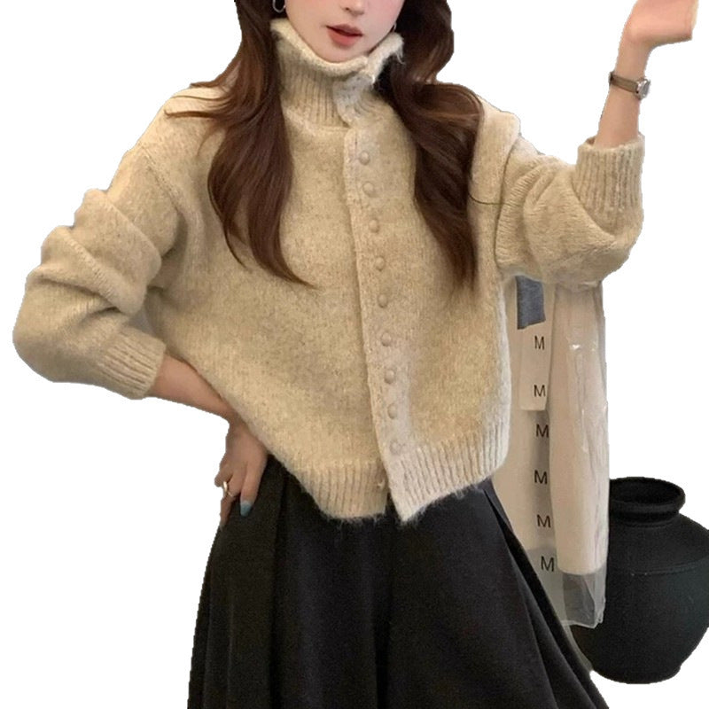 High Neck Knit Cardigan Sweater with Free Bag