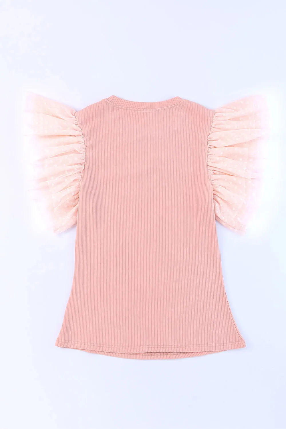 Ruffled Round Neck Cap Sleeve Polyester Blouse