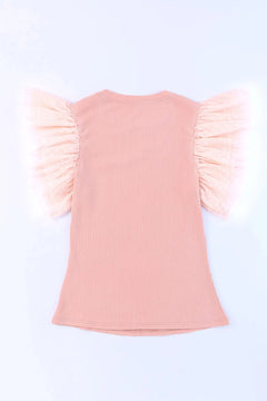 Ruffled Round Neck Cap Sleeve Blouse