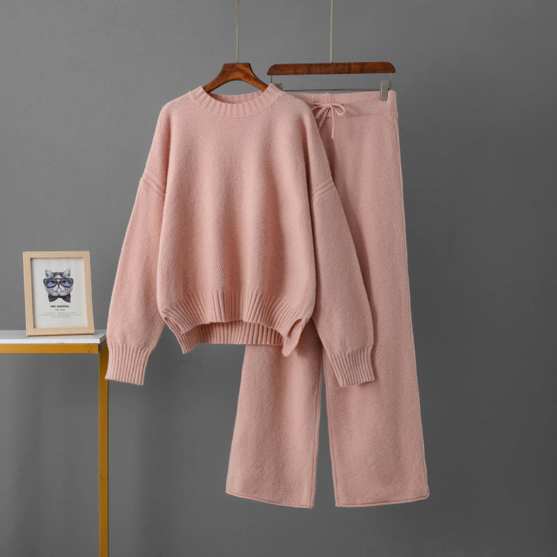 Two piece pullover sweater wide leg pants set