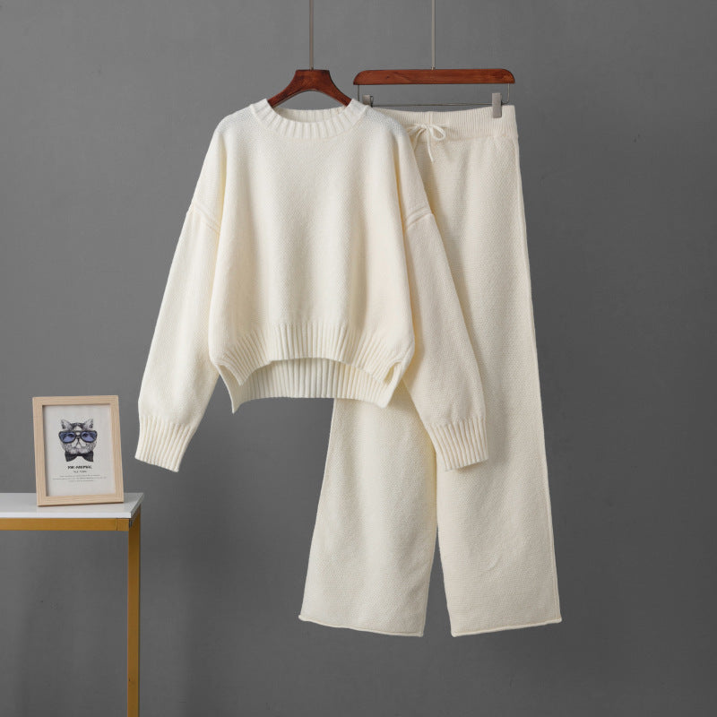 Two piece pullover sweater wide leg pants set