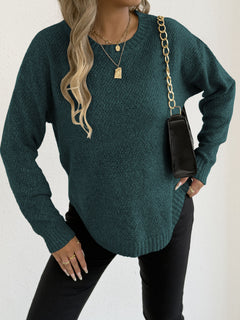 Women's Knitted Sweater Crewneck Pullover Casual Basic Layering Top with Mixed Color Knit Pattern
