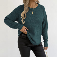 Women's Knitted Sweater Crewneck Pullover Casual Basic Layering Top with Mixed Color Knit Pattern