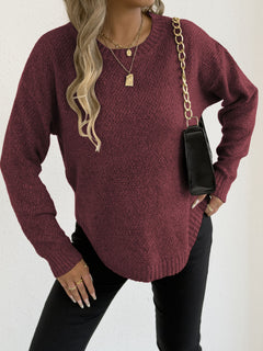 Women's Knitted Sweater Crewneck Pullover Casual Basic Layering Top with Mixed Color Knit Pattern
