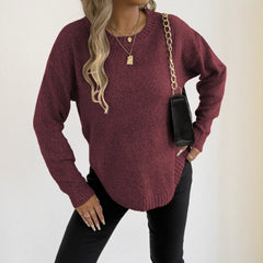 Women's Knitted Sweater Crewneck Pullover Casual Basic Layering Top with Mixed Color Knit Pattern