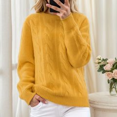 Round neck solid color pullover sweater for women