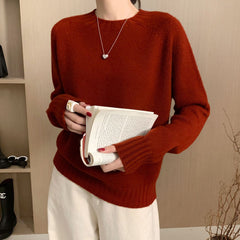 Seamless Crew Neck Sweater Women Loose Lazy Style Drop Shoulder Knitted Sweater  Thickened Woolen Sweater