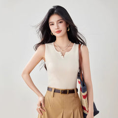 V-neck Knit Cami Top for Women Summer Inner Wear Casual Sleeveless Low Neck Basic Upper Clothing