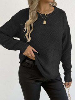 Women's Knitted Sweater Crewneck Pullover Casual Basic Layering Top with Mixed Color Knit Pattern