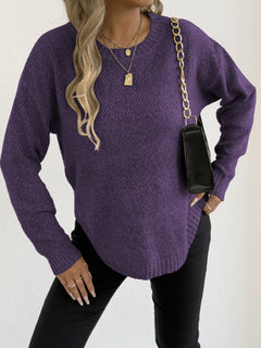 Women's Knitted Sweater Crewneck Pullover Casual Basic Layering Top with Mixed Color Knit Pattern