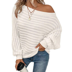 Solid color one neck bat sleeve pullover sweater for women