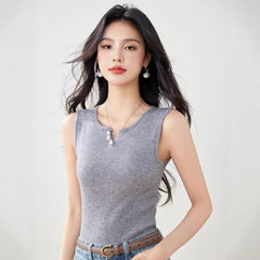 V-neck Knit Cami Top for Women Summer Inner Wear Casual Sleeveless Low Neck Basic Upper Clothing