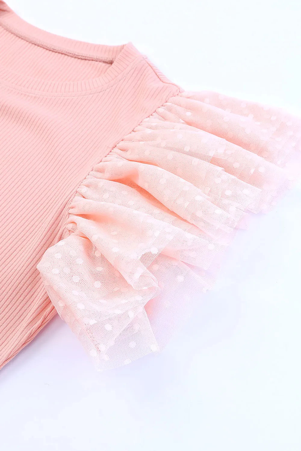 Ruffled Round Neck Cap Sleeve Polyester Blouse