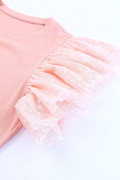 Ruffled Round Neck Cap Sleeve Blouse