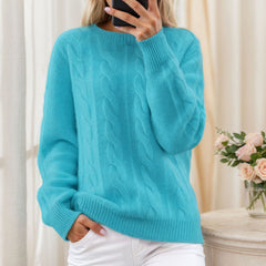 Round neck solid color pullover sweater for women