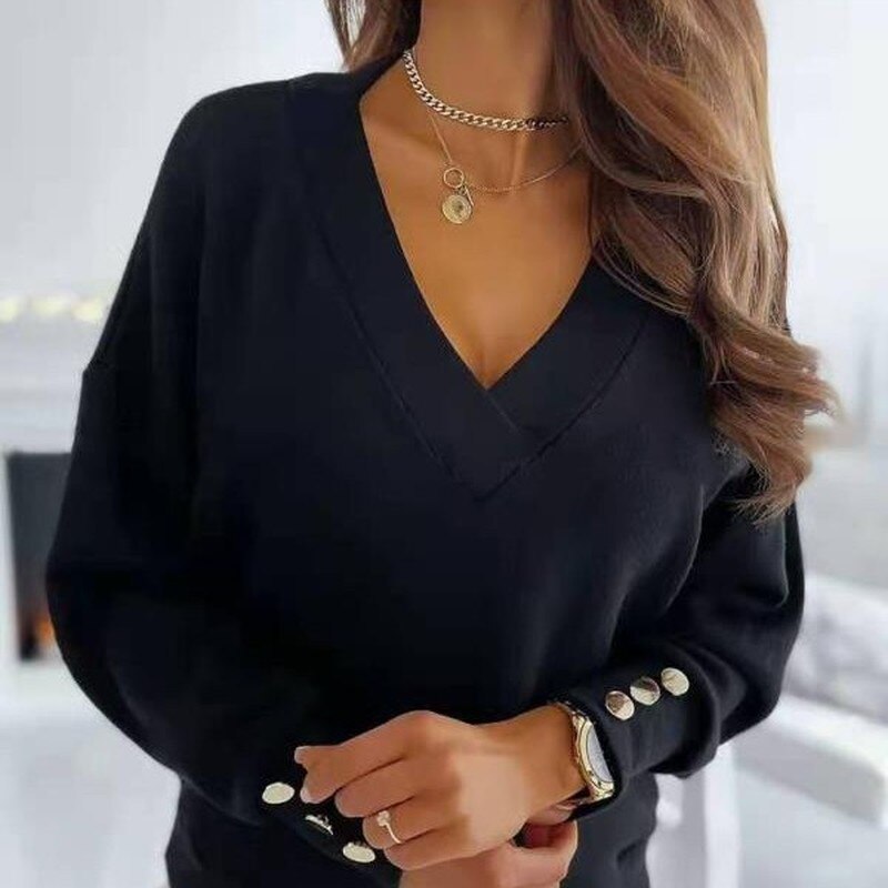 Spring New Long Sleeve Knitted Sweater Women V-neck Jumper Sweaters for Women Button Loose Office Lady Casual Pullover