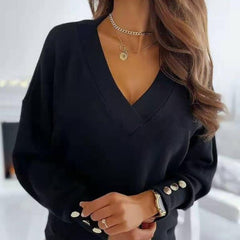 Spring New Long Sleeve Knitted Sweater Women V-neck Jumper Sweaters for Women Button Loose Office Lady Casual Pullover