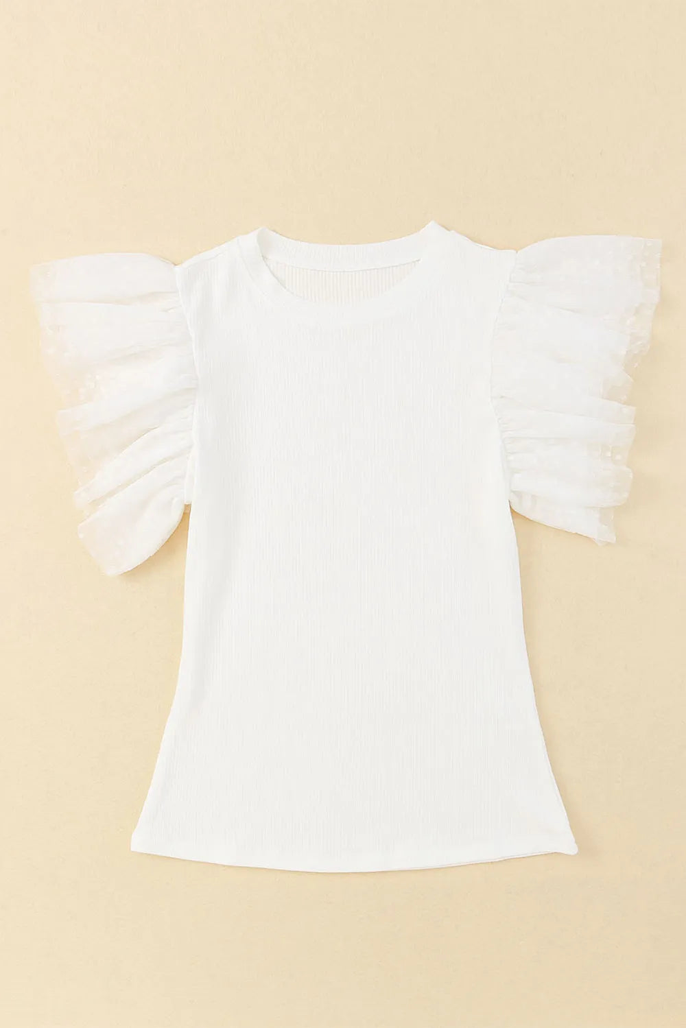 Ruffled Round Neck Cap Sleeve Polyester Blouse