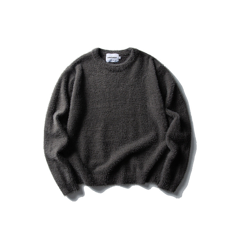 Crew Neck Sweater for Men and Women Loose Imitation Mink Knitted Sweater