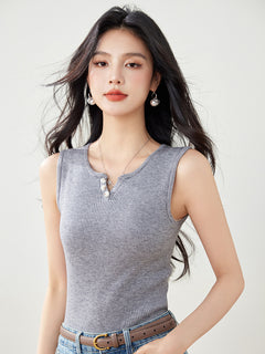 V-neck Knit Cami Top for Women Summer Inner Wear Casual Sleeveless Low Neck Basic Upper Clothing