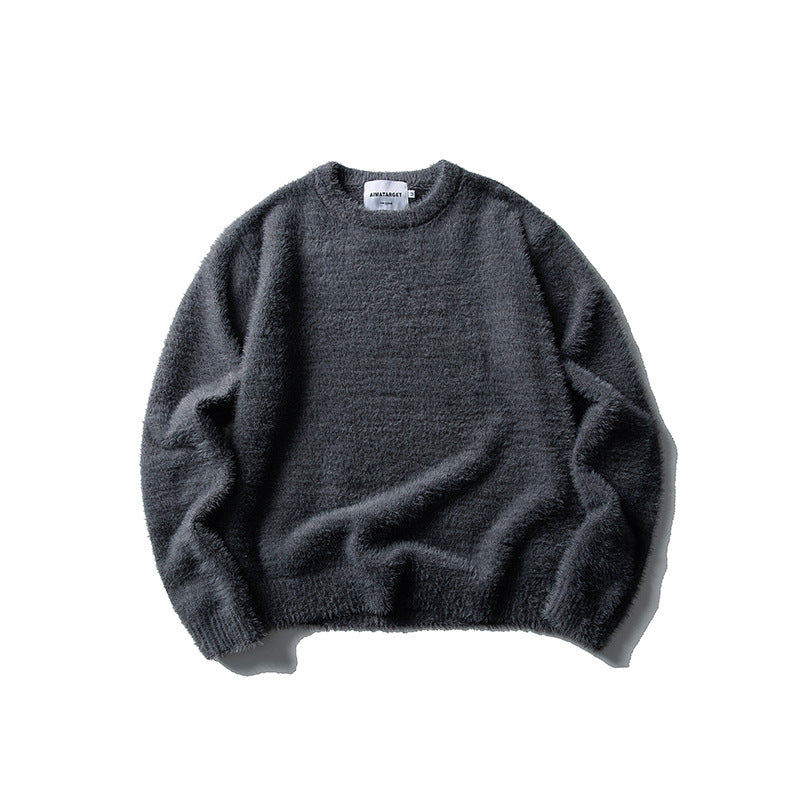 Crew Neck Sweater for Men and Women Loose Imitation Mink Knitted Sweater