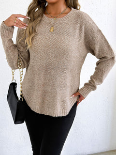Women's Knitted Sweater Crewneck Pullover Casual Basic Layering Top with Mixed Color Knit Pattern