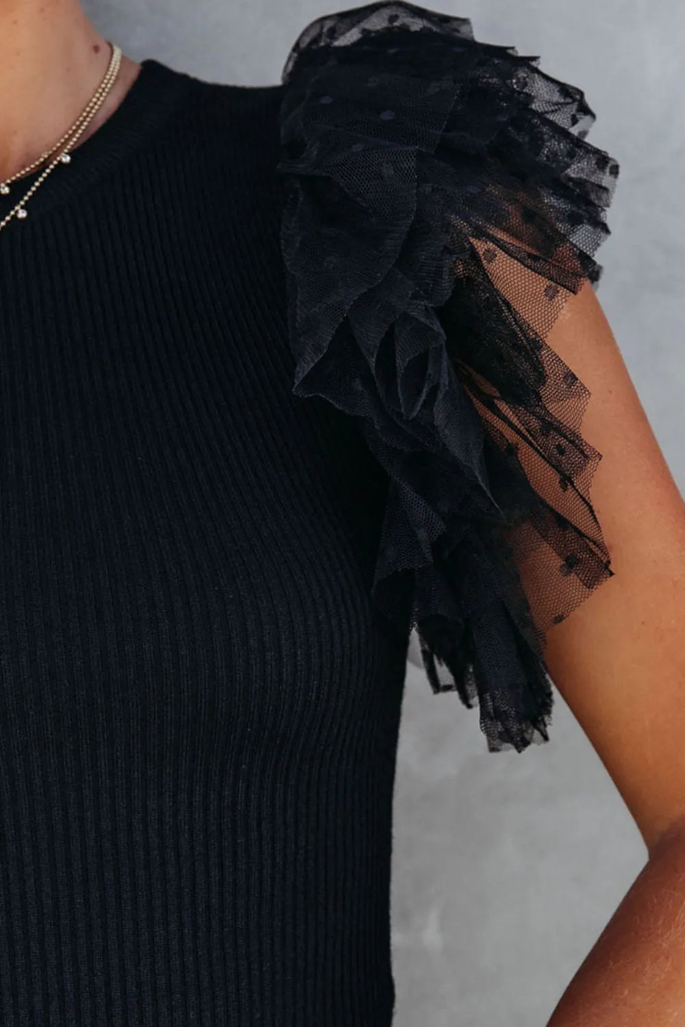 Ruffled Round Neck Cap Sleeve Polyester Blouse