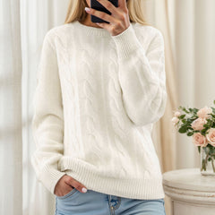 Round neck solid color pullover sweater for women
