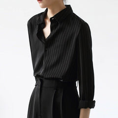 Pattern Arrival Black and White Stripe Shirt for Women, Office Lady Commuter Straight Shoulder Interview Long Sleeve Blouse