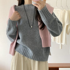 Seamless Crew Neck Sweater Women Loose Lazy Style Drop Shoulder Knitted Sweater  Thickened Woolen Sweater