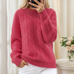 Round neck solid color pullover sweater for women