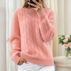 Round neck solid color pullover sweater for women