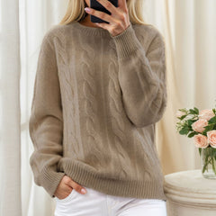 Round neck solid color pullover sweater for women