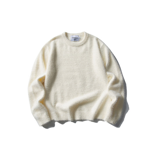 Crew Neck Sweater for Men and Women Loose Imitation Mink Knitted Sweater
