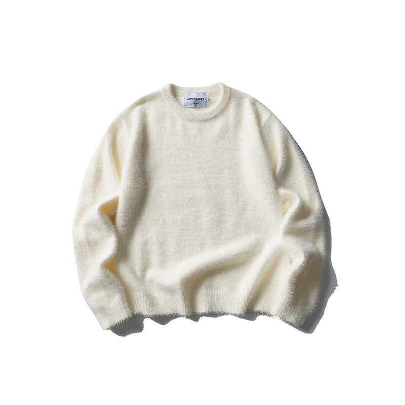 Crew Neck Sweater for Men and Women Loose Imitation Mink Knitted Sweater