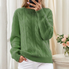 Round neck solid color pullover sweater for women