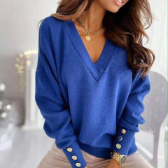 Spring New Long Sleeve Knitted Sweater Women V-neck Jumper Sweaters for Women Button Loose Office Lady Casual Pullover