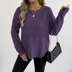 Women's Knitted Sweater Crewneck Pullover Casual Basic Layering Top with Mixed Color Knit Pattern