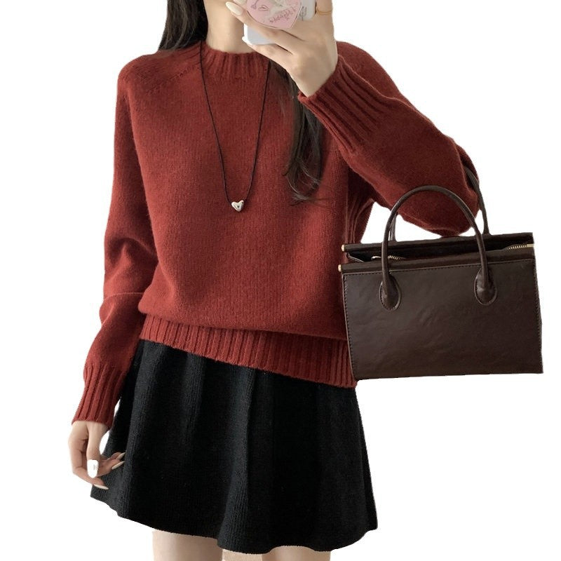 Seamless Crew Neck Sweater Women Loose Lazy Style Drop Shoulder Knitted Sweater  Thickened Woolen Sweater