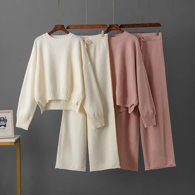 Two piece pullover sweater wide leg pants set