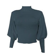 Autumn and winter new sweater women pure color knitted lantern sleeve long sleeve pullover turtleneck sweater