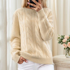 Round neck solid color pullover sweater for women