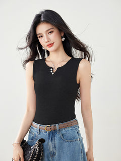 V-neck Knit Cami Top for Women Summer Inner Wear Casual Sleeveless Low Neck Basic Upper Clothing