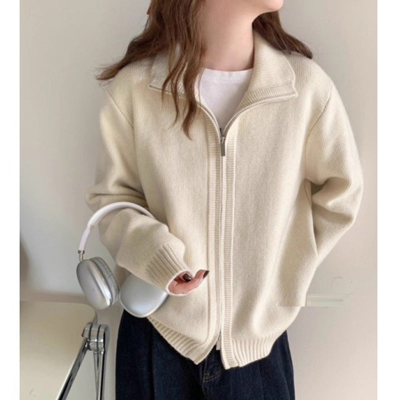 High Neck Zip-Up Knit Cardigan