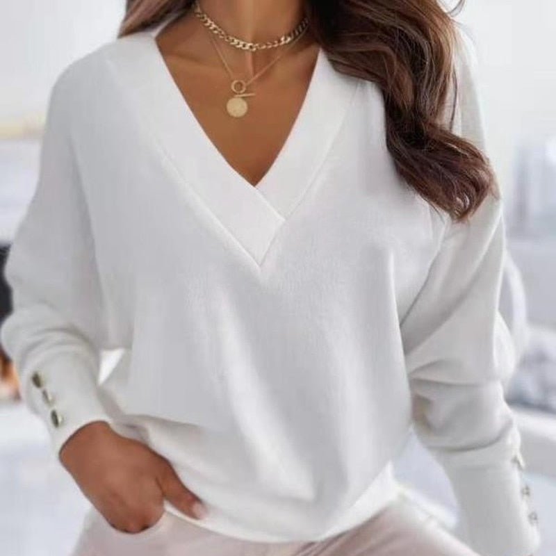 Spring New Long Sleeve Knitted Sweater Women V-neck Jumper Sweaters for Women Button Loose Office Lady Casual Pullover