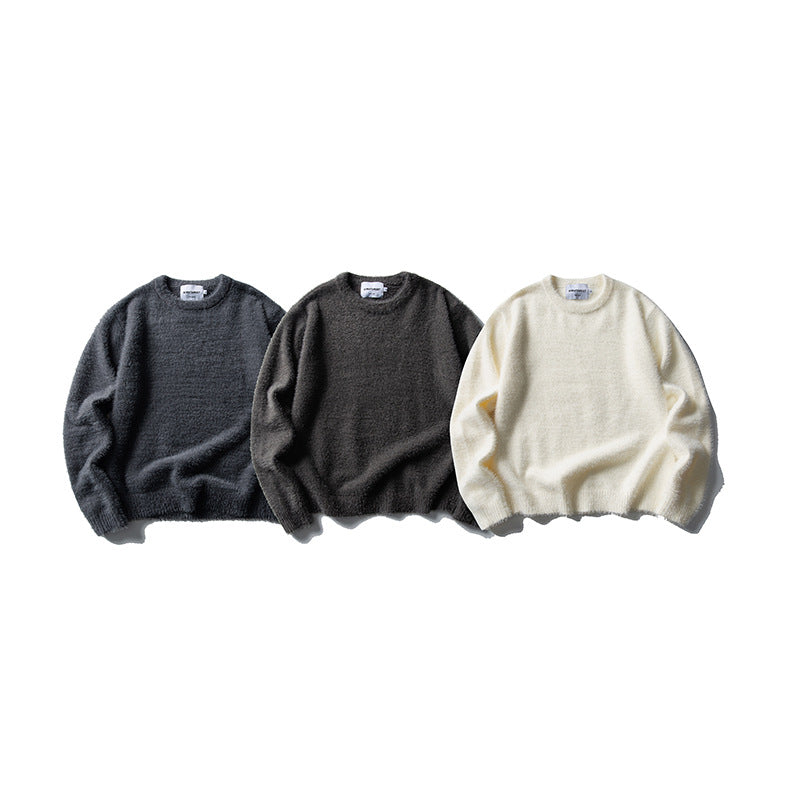 Crew Neck Sweater for Men and Women Loose Imitation Mink Knitted Sweater