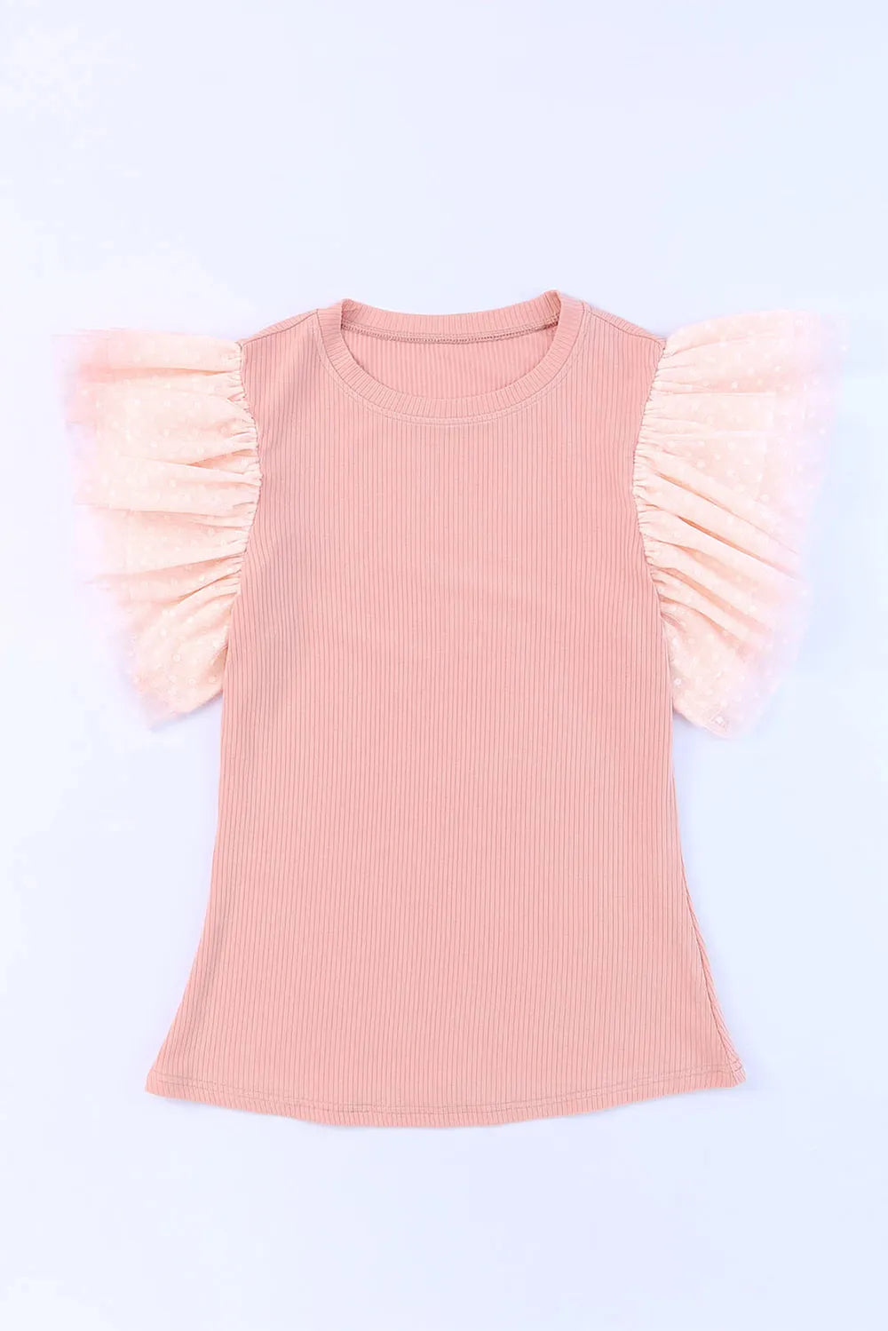 Ruffled Round Neck Cap Sleeve Polyester Blouse