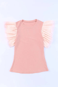 Ruffled Round Neck Cap Sleeve Blouse