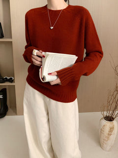 Seamless Crew Neck Sweater Women Loose Lazy Style Drop Shoulder Knitted Sweater  Thickened Woolen Sweater