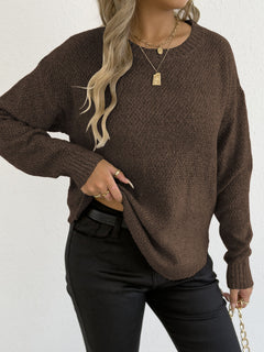Women's Knitted Sweater Crewneck Pullover Casual Basic Layering Top with Mixed Color Knit Pattern
